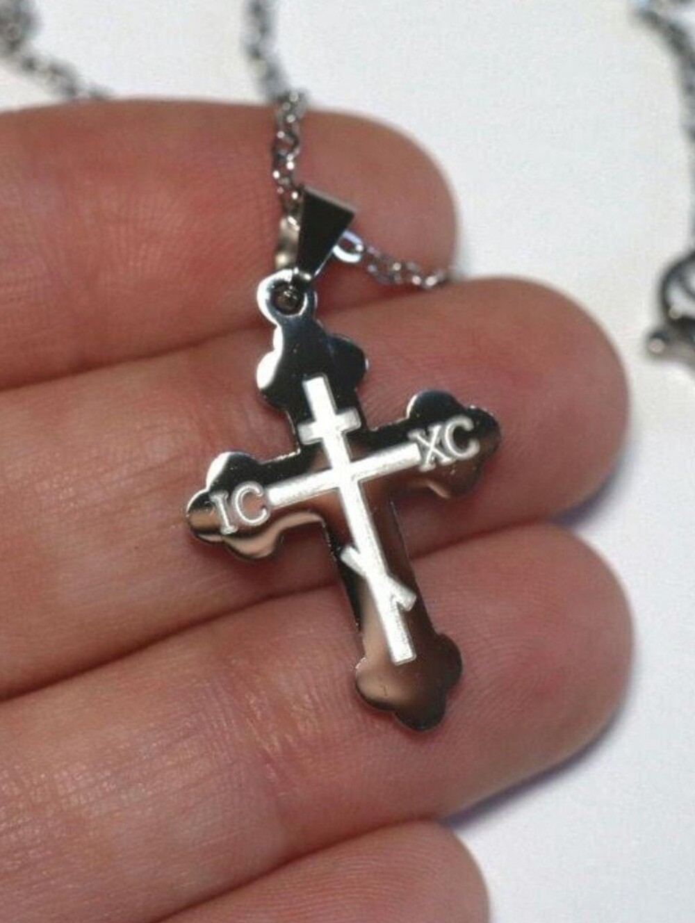 Platinum Orthodox Christian Baptismal Cross Pendant and Chain Set